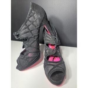 Betsey Johnson Vero Cuoio Velvet Mesh Peep Toe High Heel Shoes Womens Size 9.5